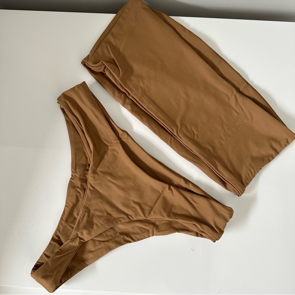 AEXAE Bandeau top and High Rise Thong bikini in Caramel - Picture 2 of 5